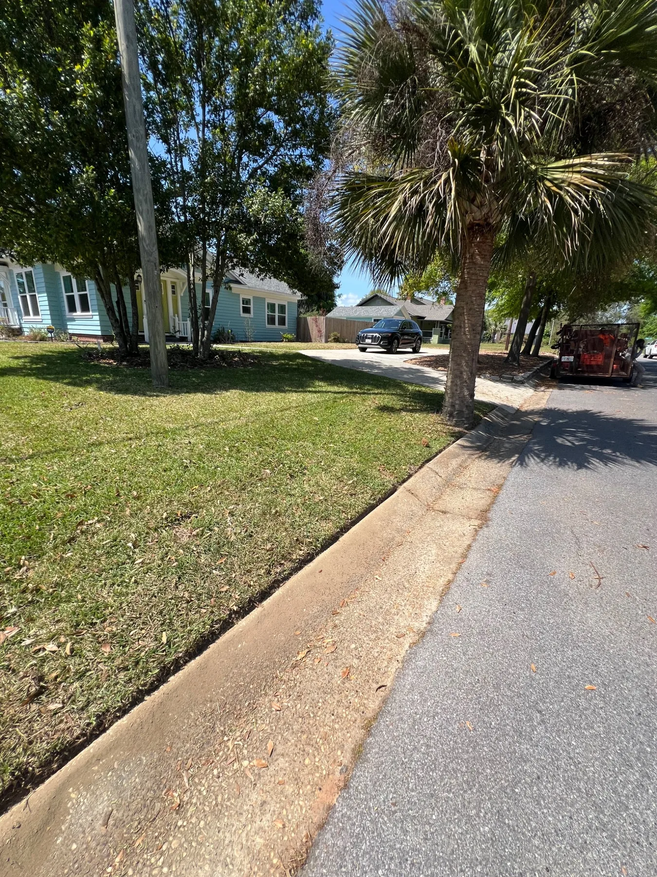 Freshly maintained corner lawn